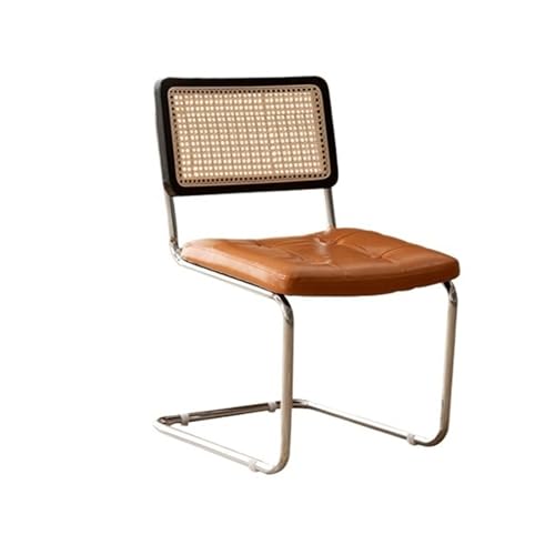 Rattan-Akzentstuhl Moderner Mid-Century-Rattanstuhl mit Ledersitzkissen und Metallbeinen, Rückenlehne aus natürlichem Mesh-Rattan, perfekt for das Esszimmer in der Wohnküche Sessel(Schwarz)