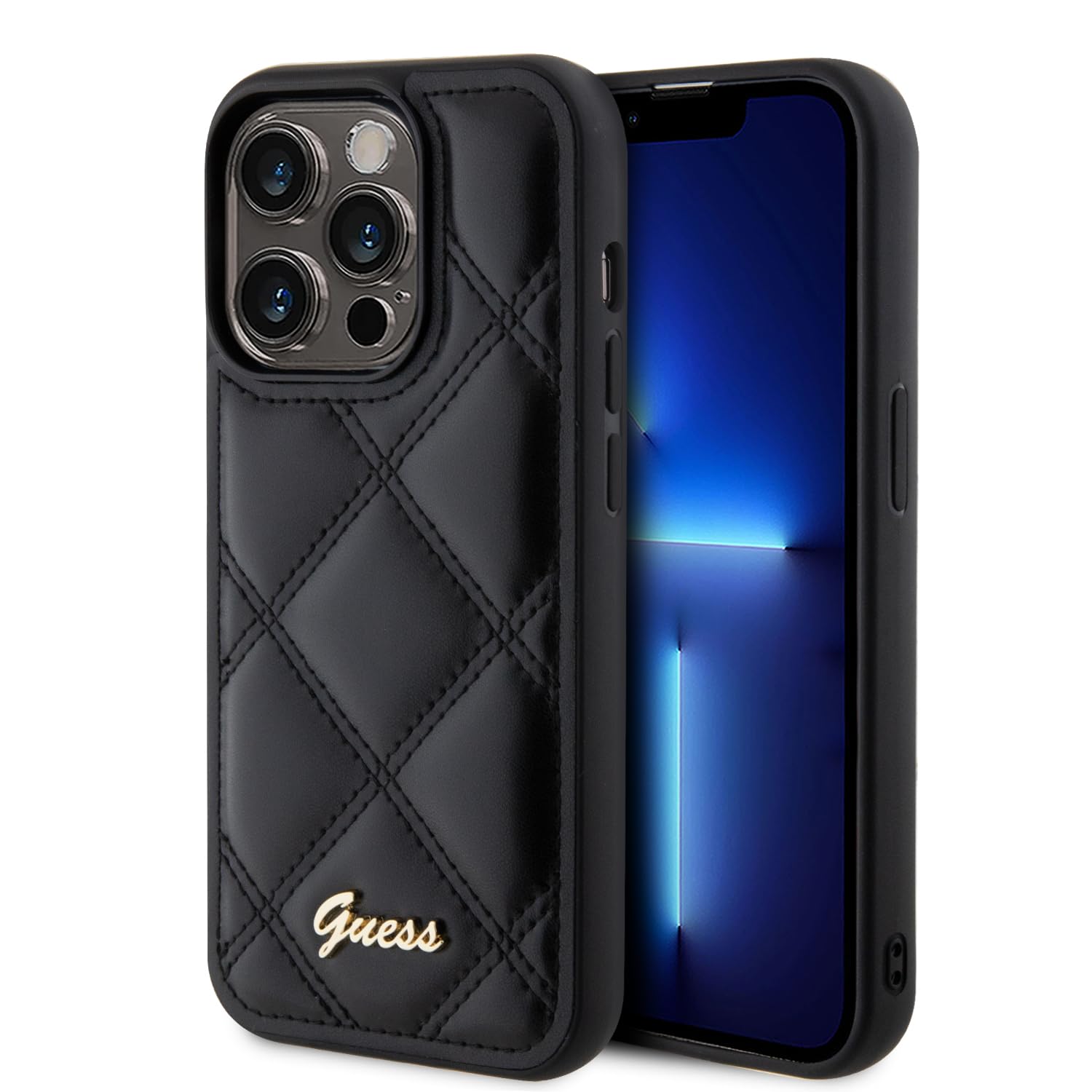 Guess GUHCP15XPSQSQSK Hülle für iPhone 15 Pro Max 6.7" Schwarz hardcase Quilted Metal Logo