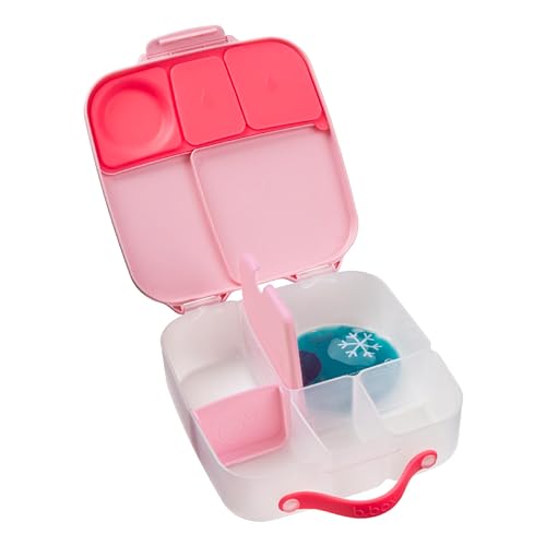 b.box Lunchbox für Kinder: Jumbo-Bento-Box mit 4 Fächern, herausnehmbare Trennwände, Gel-Kältepackung, ältere Kinder und große Esser ab 3 Jahren, Schulbedarf Flamingo Fizz