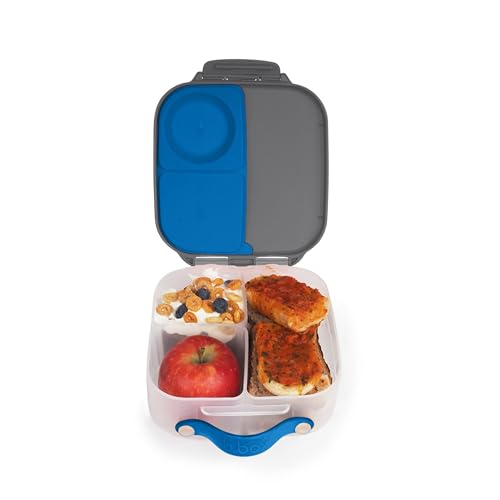 b.box Mini-Lunchbox mit verstellbaren Trennwänden für Kinder, Silikon-Lebensmittelbehälter mit leicht zu öffnendem Riegel und Tragegriff, geeignet für Mikrowelle und Spülmaschine (blauer Schiefer)