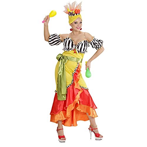 Widmann - Kostüm Miranda, Kleid, Gürtel, Muffe, Hut mit Früchten, Brasilianerin, Karneval, Mottoparty