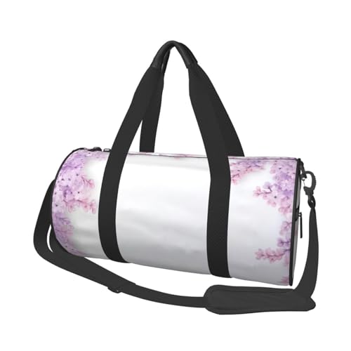 Robuste Reisetasche mit lila Blumen in Blüte, geräumige und stilvolle Tasche für alle Ihre Reisebedürfnisse, Einrahmende lila Blumen in Blüten, Einheitsgröße