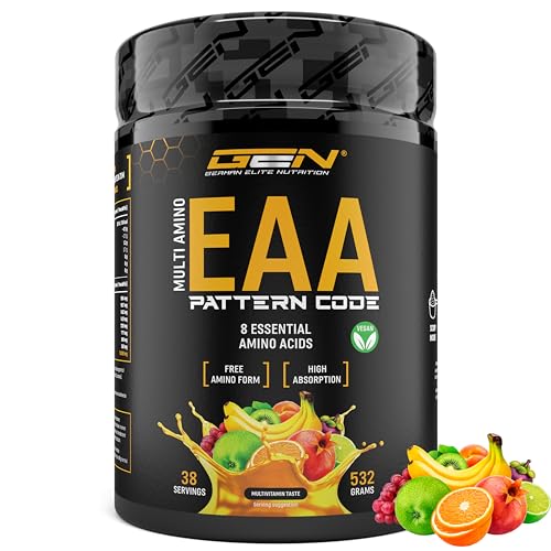 EAA Pulver - 532 g - Human Code Formel - Mit 8 essentielle Aminosäuren - Amino Workout Drink - Leckerer Geschmack & Top Löslichkeit - Vegan - (Multivitamin)