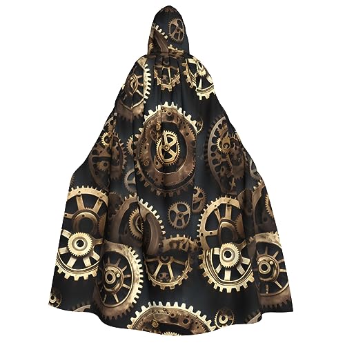 WURTON Steampunk Zahnräder Druck Unisex Kapuzenumhang Kostüm Damen Herren Vampir Halloween Cosplay Karneval Mottoparty