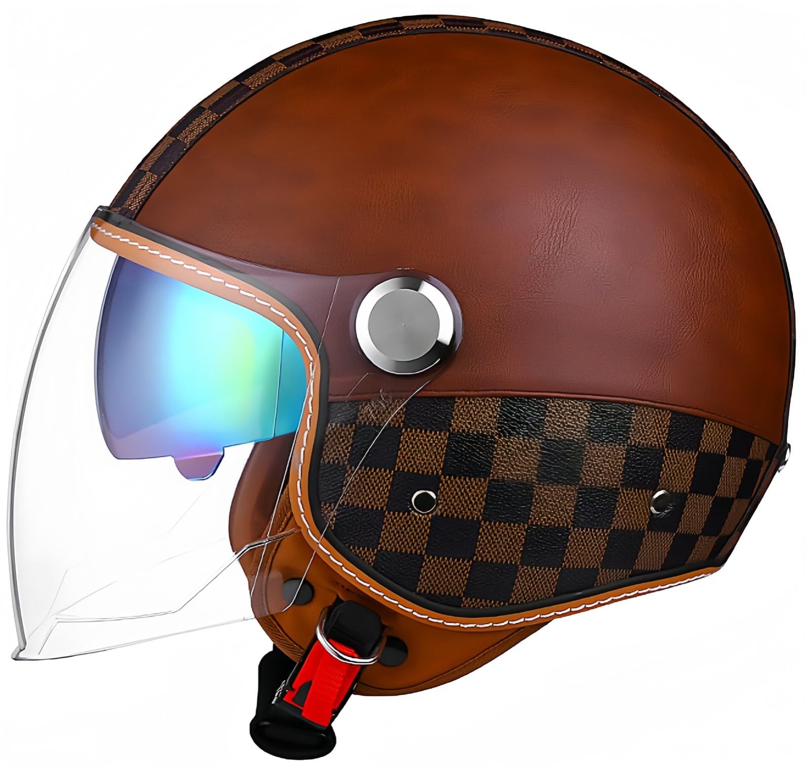 Retro-Open-Face-Halb-Jet-Helm, Roller-Helm Mit Open-Face-Visier, Klassischer Jet-Motorradhelm, Vintage-Motorrad-Schalenhelm Mit DOT/ECE-Zulassung Für Männer Und Frauen E,XL 62-64CM