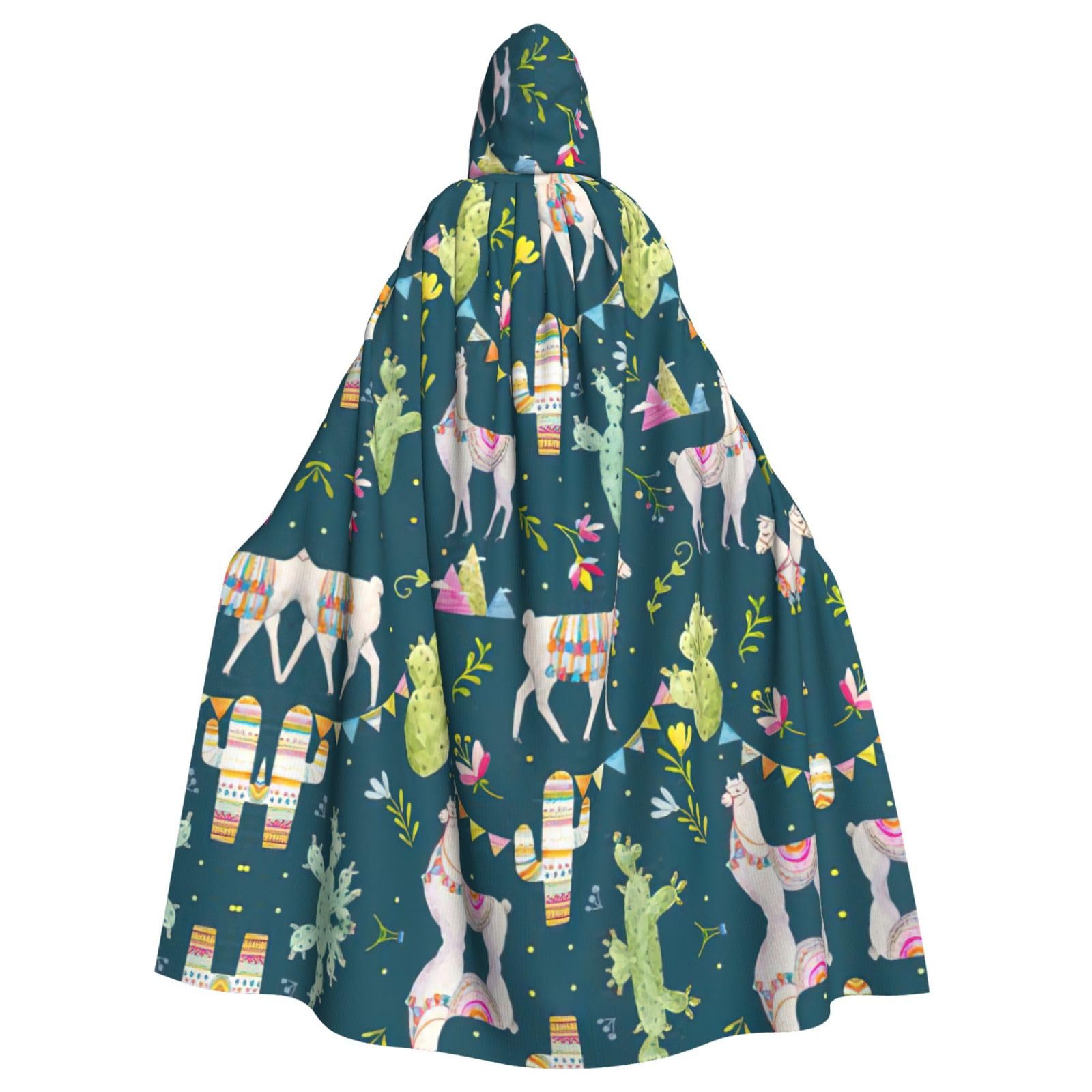 YQxwJL Lama Animal Alpaka Tropical Cactus Print Hooded Long Length Cape, Unisex Hooded Halloween Christmas Cloak Costumes Party Cape