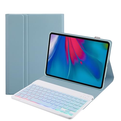 SUEEWE Tastatur Hülle für Lenovo Tab M11 11" 2024 (TB330FU), TPU Rückseite Hülle mit 3 Bereich 7 Farbe Beleuchtete Abnehmbarer QWERTZ Tastatur, Blau