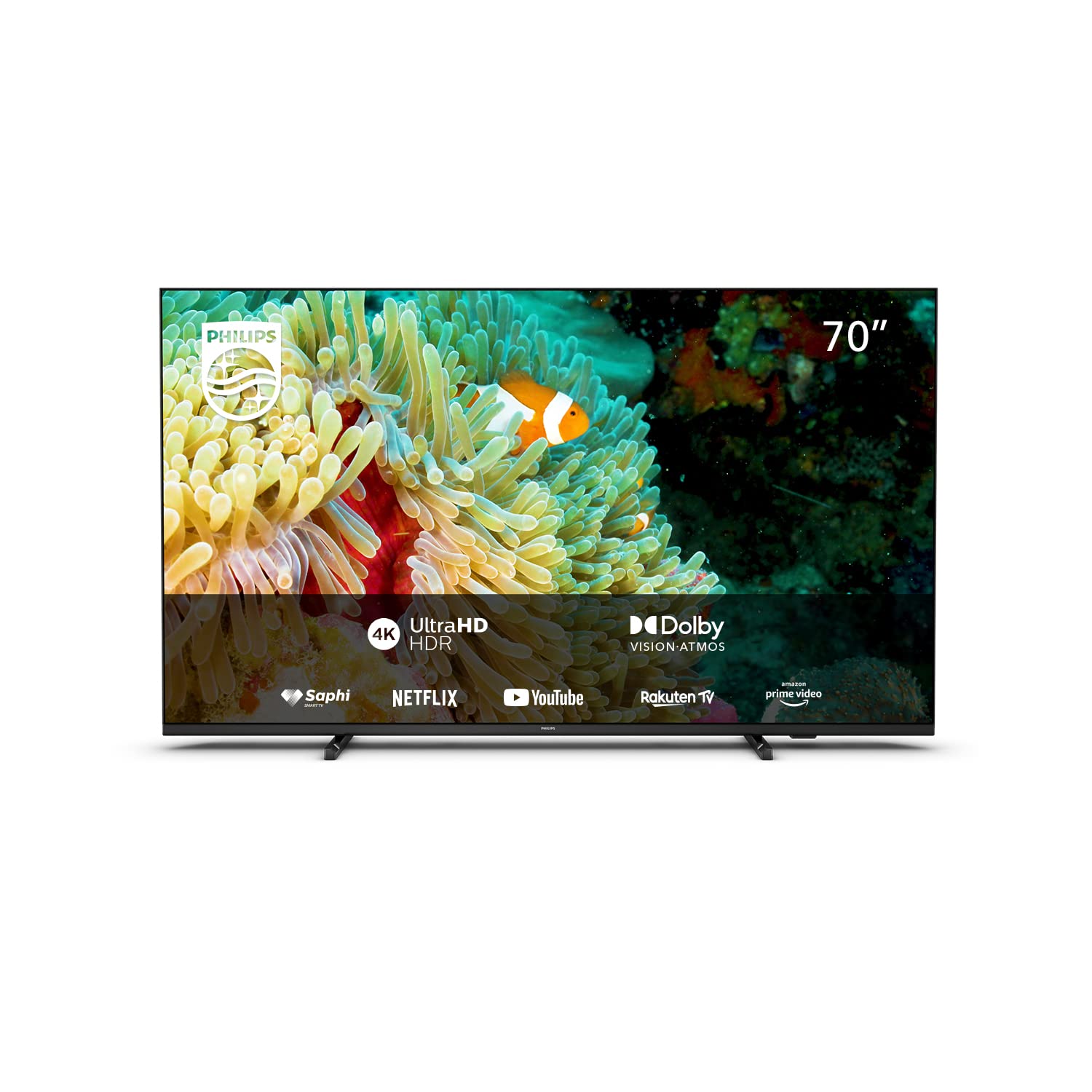 PHILIPS 70PUS7607/12 177 (70 Zoll) Fernseher (4K UHD, HDR10+ Kompatibel, 60 Hz, Dolby Vision & Atmos, Smart TV (Works with Google Assistant), Triple Tuner, Mattschwarz)