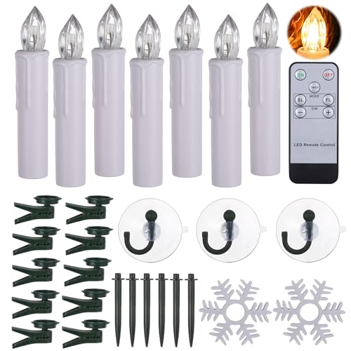 40er LED Kerzen mit 40x Batterien Halter Fernbedienung Timer Dimmbar warmweiß IP64 wasserdichte Weihnachtskerzen Lichterkette Fenster Beleuchtung für Weihnachtsbaum Geburtstags Kirche Deko, weiß