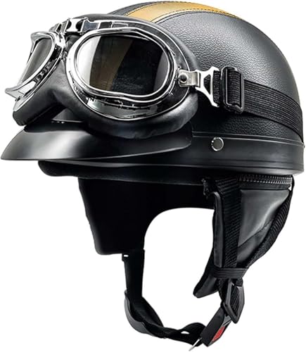 Motorrad-Jet-Helm BOL Vintage ECE-Zugelassener Motorrad-Jet-Helm, Sommer-Halbhelm Für Männer Und Frauen, Retro-Pilotenhelme, Mit Schutzbrille Für Roller-Chopper-Motorradhelm B,52-62cm