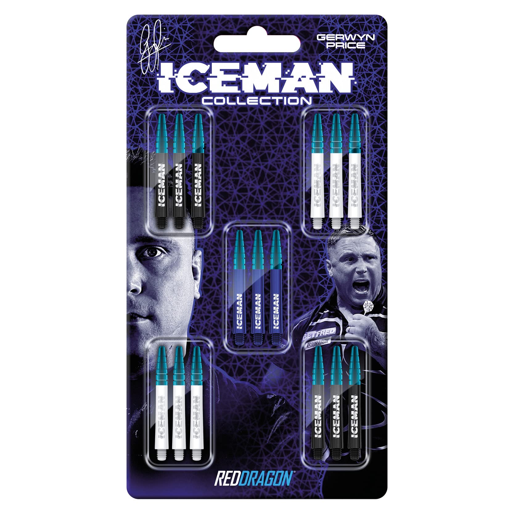 RED DRAGON Gerwyn Price Iceman Nitro Ionic Dartschaft Sammlungen 5 Sätze pro Packung (15 Wellen insgesamt)