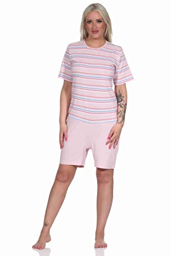 Normann Care Damen Pflegeoverall Kurzarm mit Reissverschluss am Rücken und am Bein in Ringeloptik, Größe:XL, Farbe:rosa