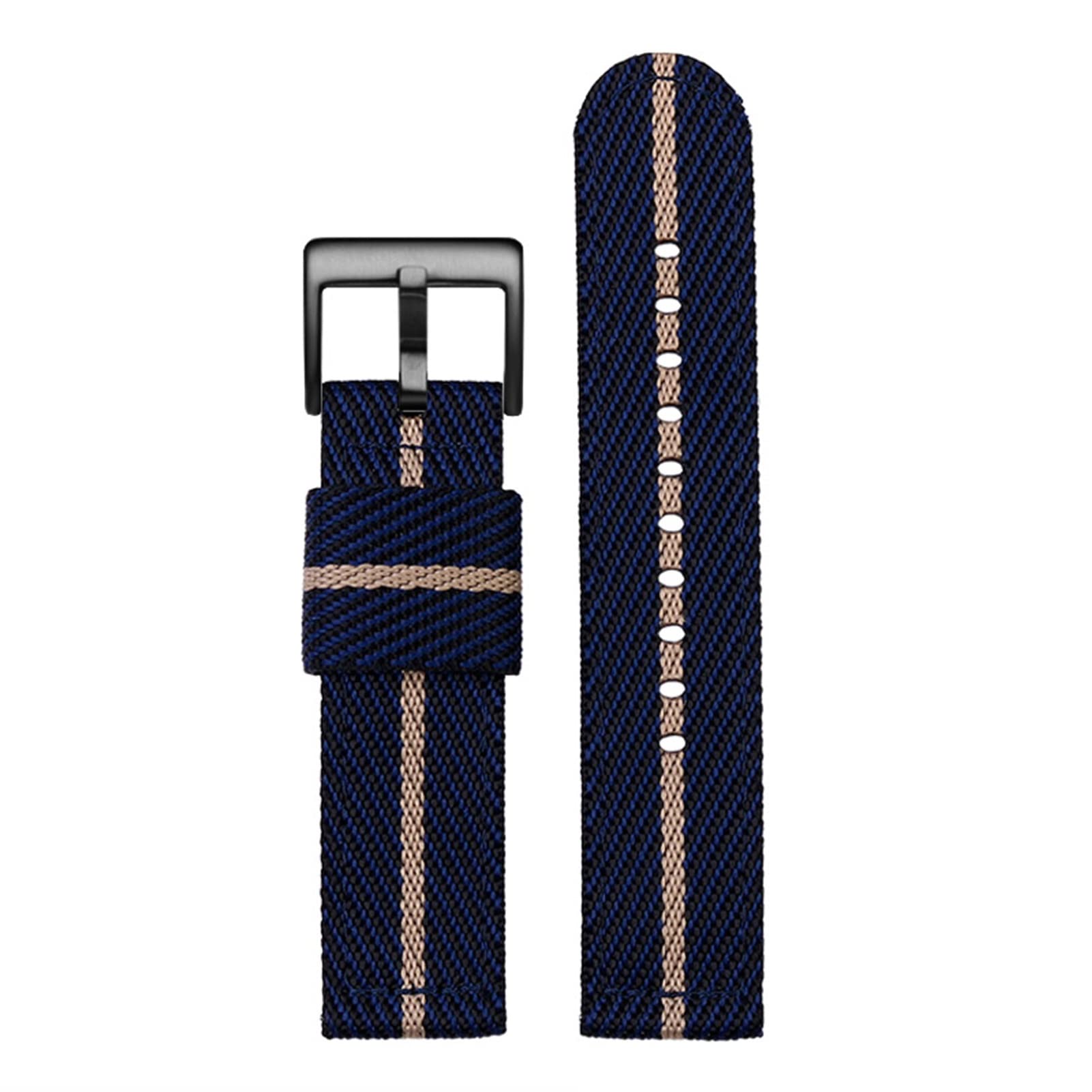 SCRUBY Mode gewebter Nylon Uhrenband für Omega Seahorse 300 Leinwand verdickte Sportgurt 18mm 20 mm 22 mm 24 mm(Blue beige black,24mm)