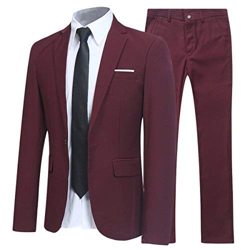 Allthemen Anzug Herren Anzüge Slim Fit 2 Teilig Business Herrenanzug Sakko Hose Weinrot 3XL