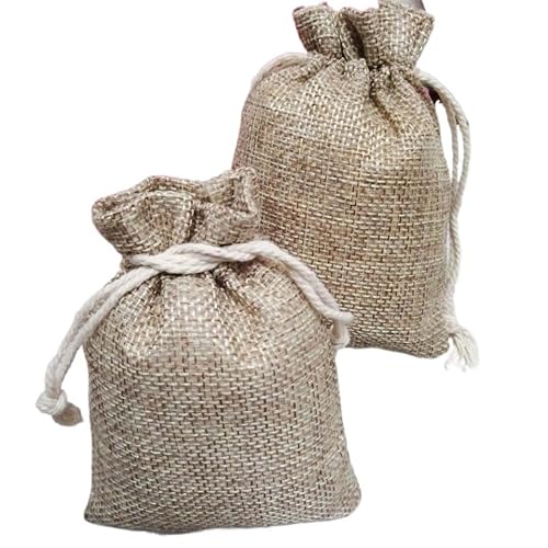 Crepundia Jute Beutel mit Kordelzug, 100pcs Jute-Geschenk-Beutel 7x9 9x12 10x14cm Natürliche Burlap Schmuckbeutel Jute-Geschenk-Beutel Schmuck Verpackung Hochzeit Taschen(1 Count (Pack of 1) 1)