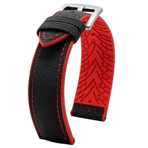 THBGTCNQ 20 mm 22 mm 24 mm Uhrenarmband aus Nylon mit Silikonunterseite for Herren, weiches, wasserdichtes Gummiarmband, Zubehör for herkömmliche Uhren und Smartwatches(Black red01,22mm)