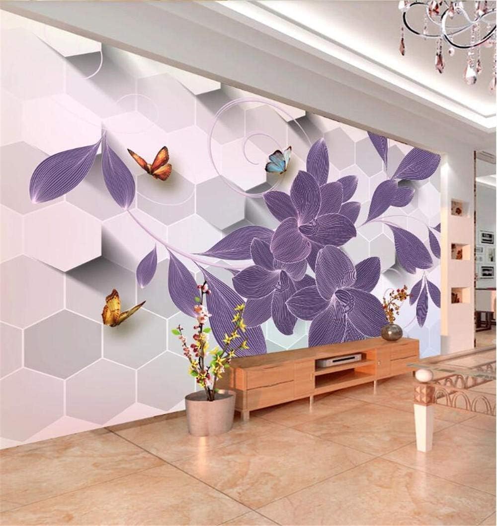 Lila Blume Schmetterling Geometrie 3D Tapete Poster Restaurant Schlafzimmer Wohnzimmer Sofa TV Dekorative Wand-350cm×256cm