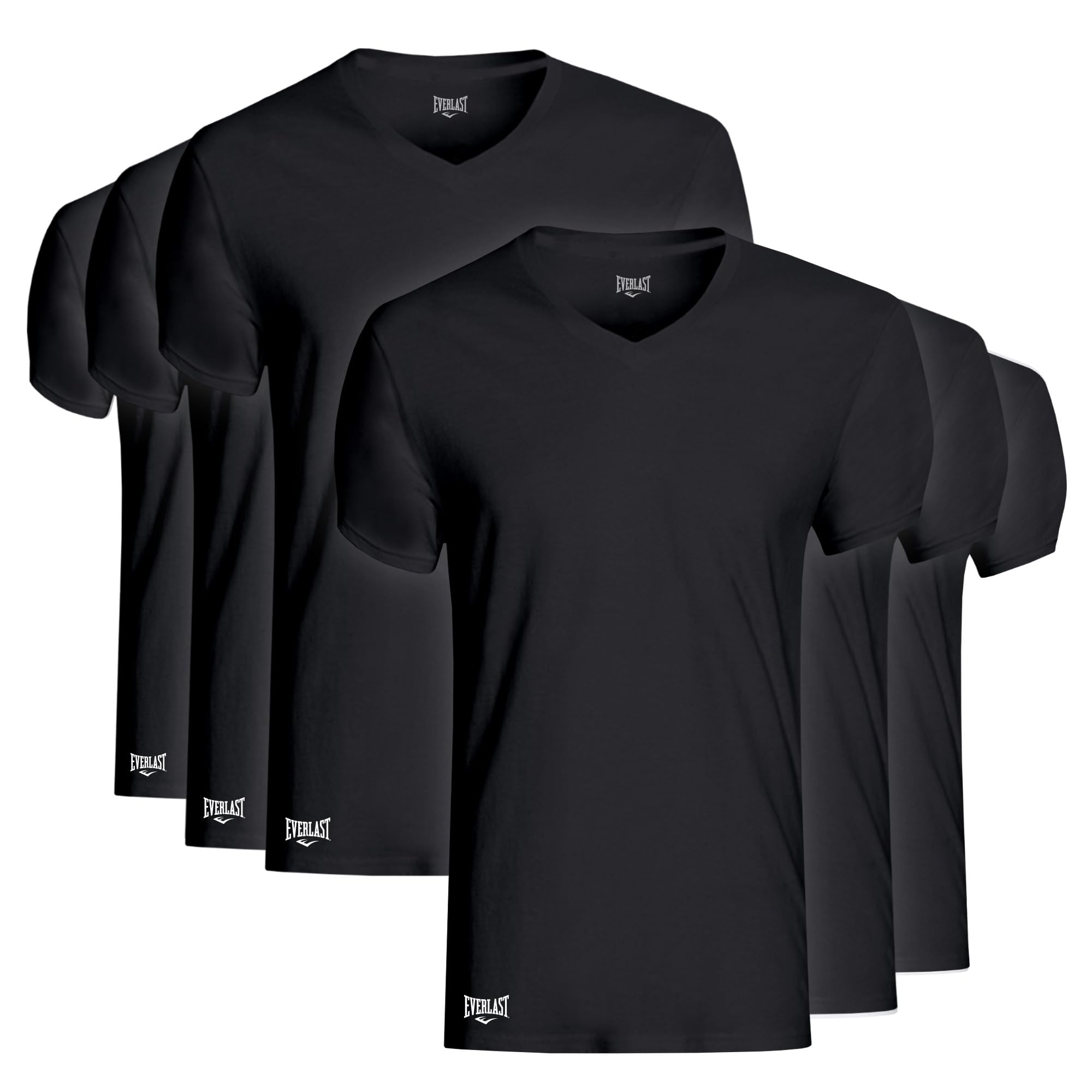 Everlast Essential Herren-Unterhemden mit V-Ausschnitt, atmungsaktiv, ohne Etikett, Baumwolle, Herren-T-Shirt, 6er-Pack, Schwarz, L