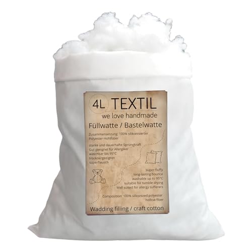 4L Textil Watte zum basteln Bastelwatte Polsterwatte Wattekugeln Polsterfüllung Füllstoff Volumenvlies Deko Watte Füllwatte Füllmaterial Schneewatte(5kg)