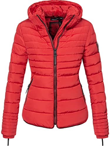 MARIKOO Damen warme Winter Steppjacke mit Kapuze Amber Rot Gr. XXL