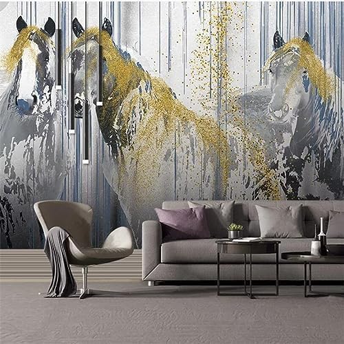 XLMING Einfaches Handgemaltes Abstraktes Goldenes Pferd 3D Tapete Home Dekoration Wohnzimmer Sofa Schlafzimmer Tv Hintergrund Wand-400cm×280cm