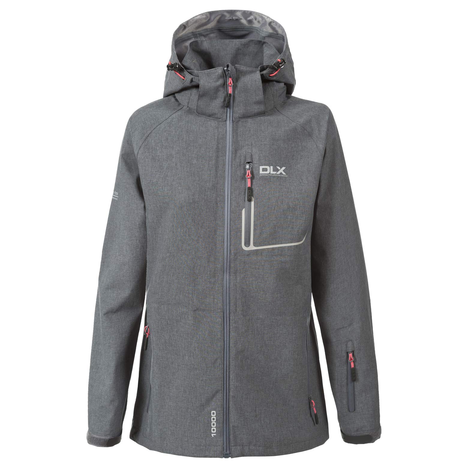 DLX Gita, Dark Grey Marl, S, Wasserdichte Jacke mit abnehmbarer Kapuze & Unterarmbelüftung für Damen, Small, Grau