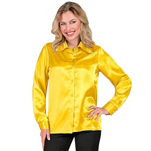 Widmann - Satin Bluse für Damen, 70er Jahre Disco Fever, Retro Style, Schlagermove, Party Shirt, Damenhemd