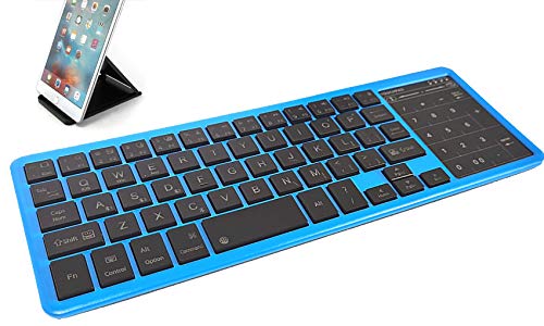 Ovegna BT12: Kabellose Bluetooth-Tastatur, Hintergrundbeleuchtung, RGB, Touchpad & Digital, wiederaufladbarer Lithium-Akku, mit USB-Ausgang, unter Windows, Android, iOS, PC, Tablets und Smartphones (blau)