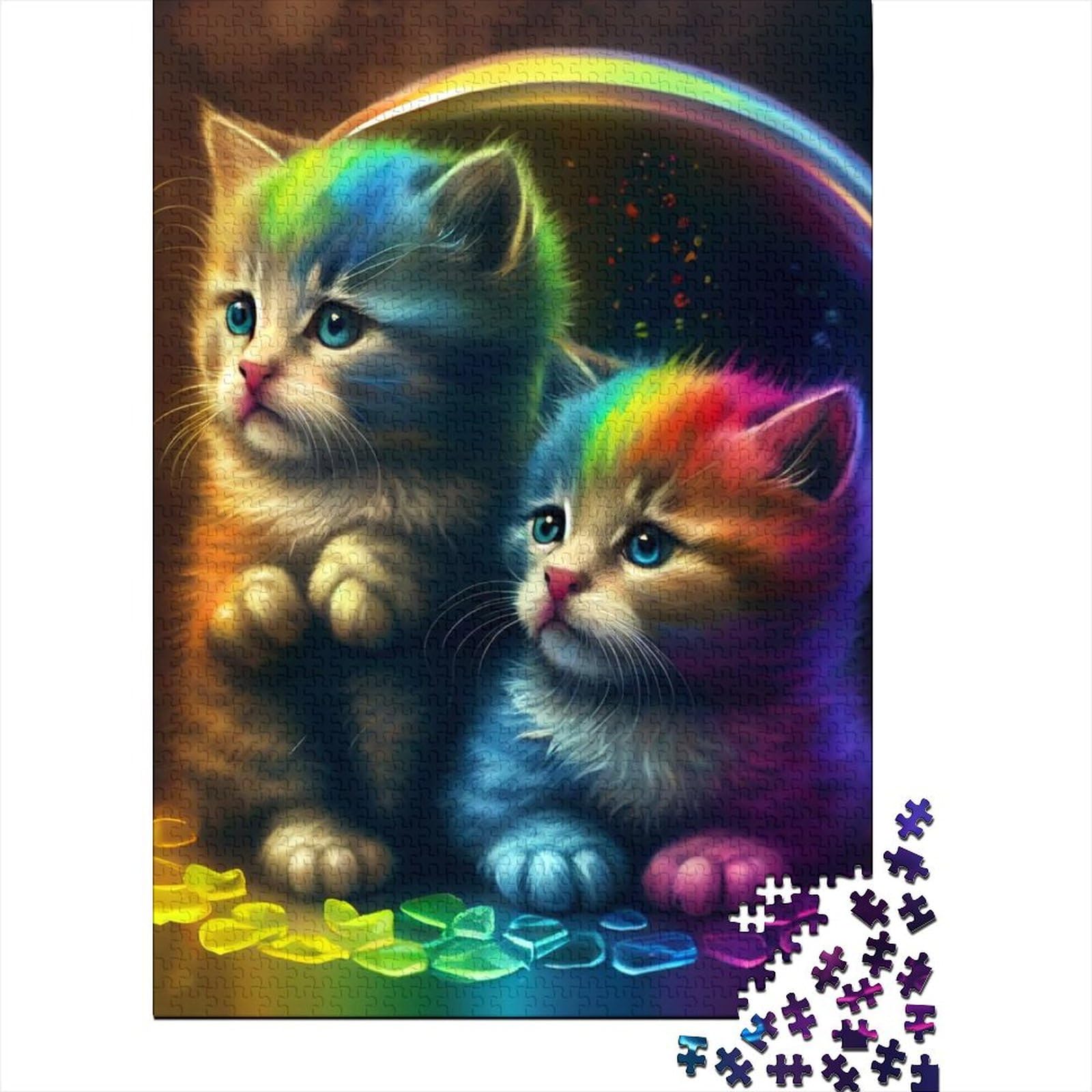 Bunte Katzen-Puzzle, 500 Teile, für Erwachsene und Jugendliche, von Wooden Jigsaws Puzzles, Puzzles für Erwachsene und Jugendliche, Denksport-Puzzle (Größe: 52 x 38 cm)