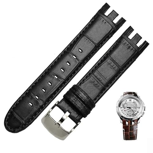 NEWNAN Echtes Leder-Uhrenarmband für Swatch YRS403 412 402G Uhrenarmband 21 mm Armband Herren-Uhrenarmband mit gebogenem Ende