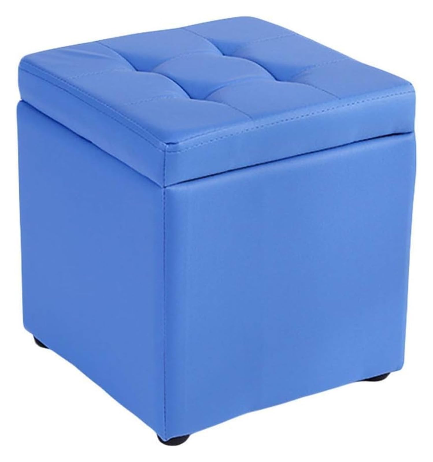 RAABYU Fußstütze Kunstleder Aufbewahrung Fußhocker Pouf Sitzbank,Würfel Mit Scharnier Top Organizer Box Pouf Truhe Einzelsitz-blau 30x30x35cm