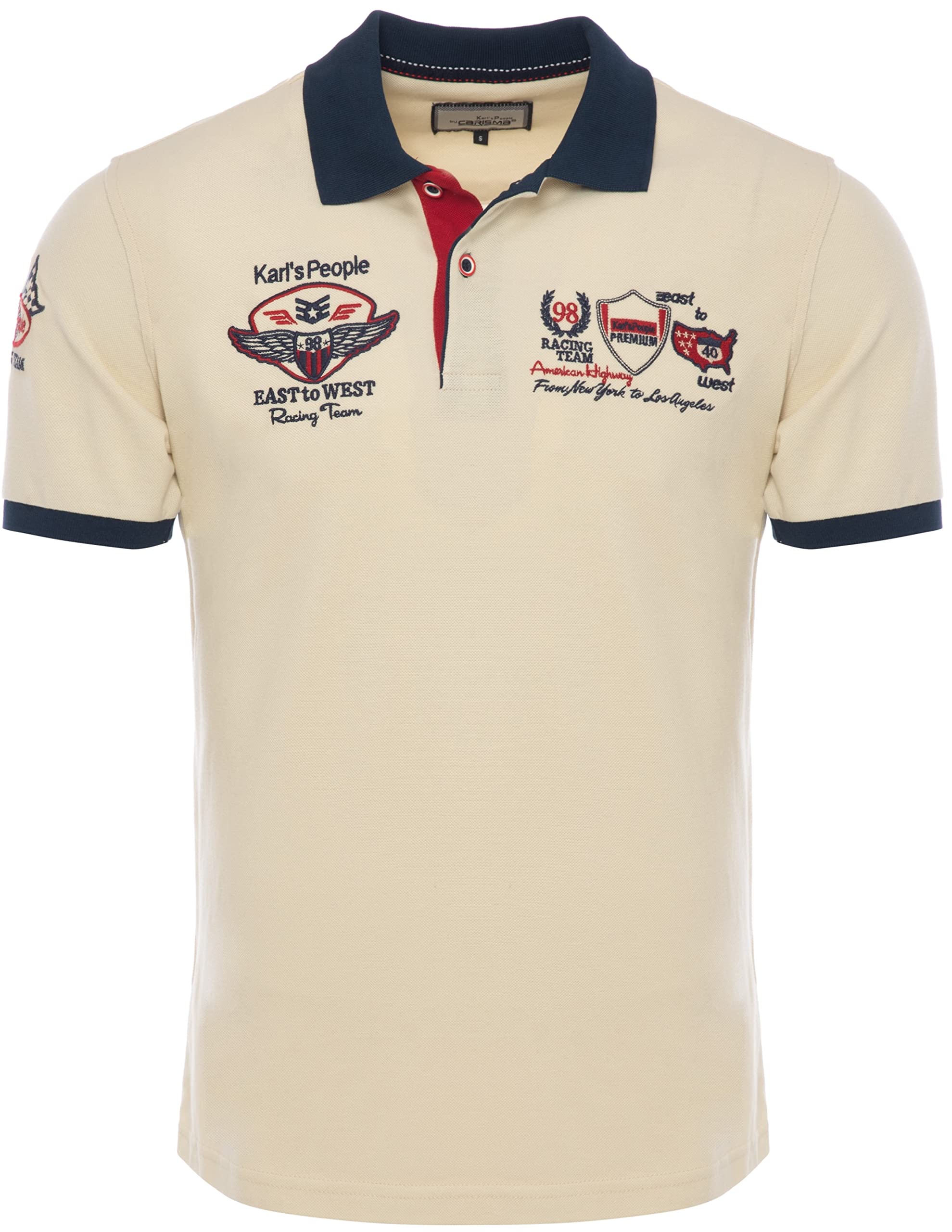 Karl´s People Kurzarm Poloshirt für Herren 100% Baumwolle by Carisma • Herren Polo Shirt mit Stickerei • Angenehmes Regular Fit Shirt für Büro und Freizeit K-103 Beige 4XL