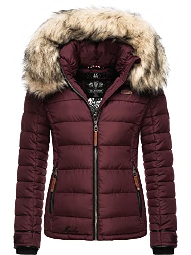 MARIKOO Damen Winterjacke Steppjacke mit abnehmbarem Kunstfell Lerikaa Wine Gr. M