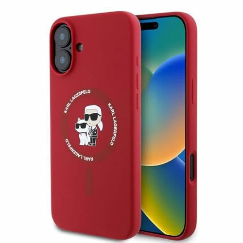 CG Mobile Karl Lagerfeld KLHMP16SSCMKCRHR Hülle für iPhone 16 6.1" Rot hardcase Silicone Karl&Choupette Heads Ring