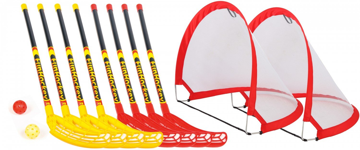 Bandito Funhockey Komplettset mit 4x2er Set Schläger und Pop-up Tor Maxi-Set