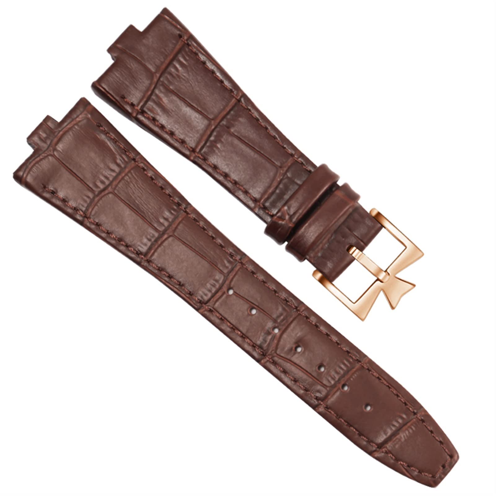 SCRUBY Echtes Leder -Uhrband für Vacheron Konstantin ÜBERSEE Serie 450 0V 5500V P47040 Edelstahlschnalle 25 * 8 mm Männer Uhrengurt(Brown-rosegold)