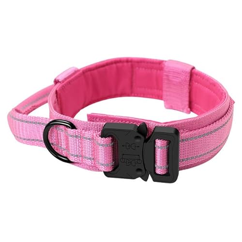 Hundehalsband Trainingshalsbänder Design Hundehalsband für große Hunde Militärisches Hundehalsband für mittelgroße und große Hunde Heimtierbedarf-Halsband-Rosarot,M(38-47cm)