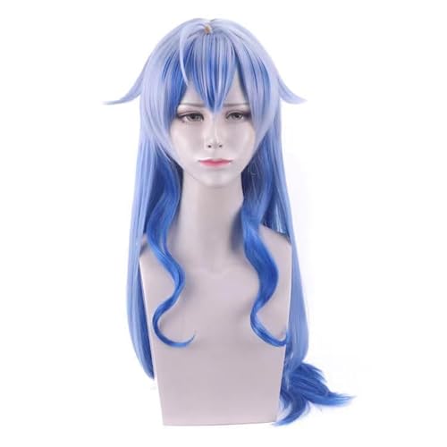 WCCNKK Anime Coser Genshin Impact Ganyu Cosplay Perücken Damen Blaues Langes Lockiges Haar Hitzebeständige Synthetische Haare Wig+ Perücke Kappe, Geeignet Für Halloween-Party, Dekorationsgeschenk