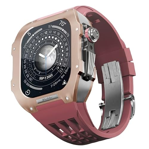 TONECY Gummiarmband, Lünette, Titanlegierung, für iWatch Watch 7/8, Apple Mod Watch, Zubehör, Ersatz-Edelstahlgehäuse für Apple Serie 45 mm (Farbe: Dunkelrot 8, Größe: 45 mm)