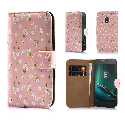 32nd Blumen Series - PU Leder-Mappen-Hülle Case Cover für Motorola Moto G4 Play, Blumendesign hüllen Entwurf gemacht Mit Kartensteckplatz und Magnetverschluss - Pfirsichblüte