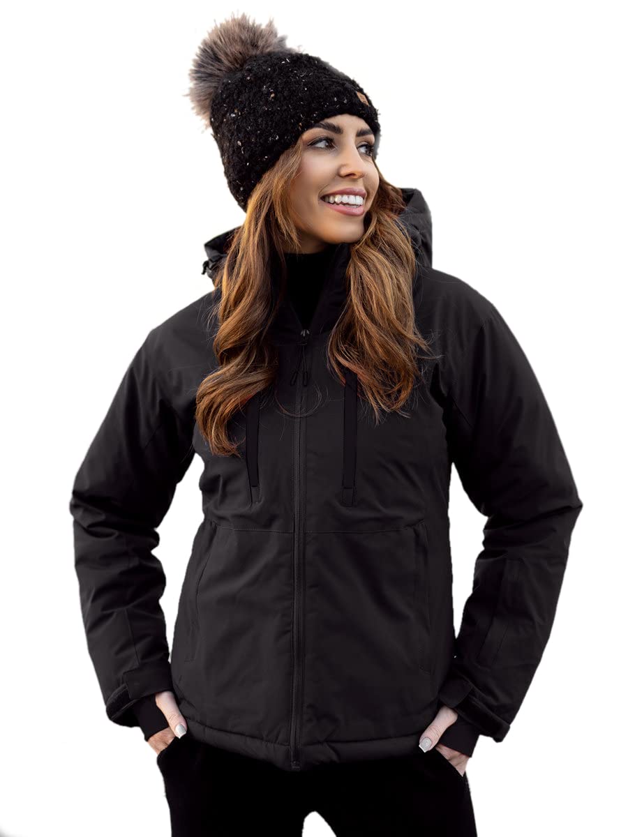 BOLF Damen Winterjacke Skijacke Snowboardjacke Schneejacke mit Kapuze Schneefang Bündchen Winddicht Wasserdicht Atmungsaktiv Outdoor Sport Style HH012 Schwarz L [D4D]