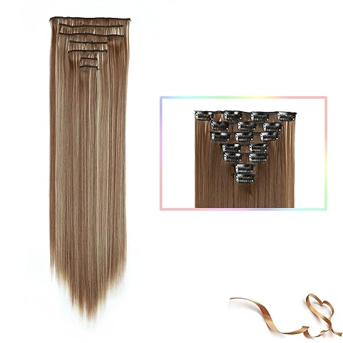 Clip-in-Haarverlängerungen Synthetische 22-Zoll-Clip-in-Haarverlängerung, lange glatte Haarverlängerung, Hochtemperatur-Ombre-Haarteilverlängerung for Frauen und Mädchen, 7 Stück/Set Clip-in-Haarverlä