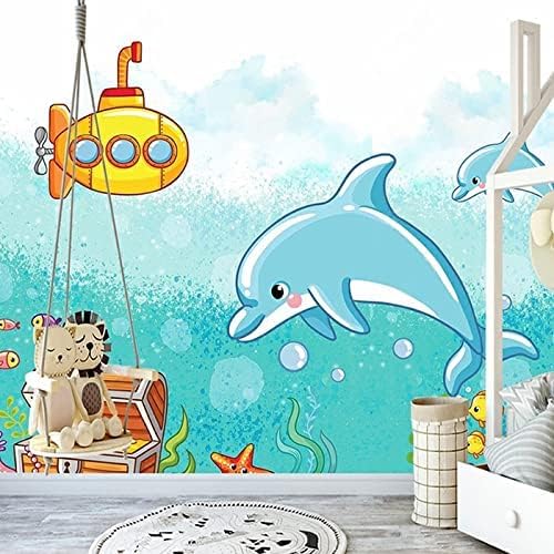 Handgemalte Cartoon Kinderzimmerdekoration Unterwasserwelt Delfin Kinderzimmer 3D Tapeten Wanddekoration Fototapete Sofas Wohnzimmer Wandbild Schlafzimmer-300cm×210cm