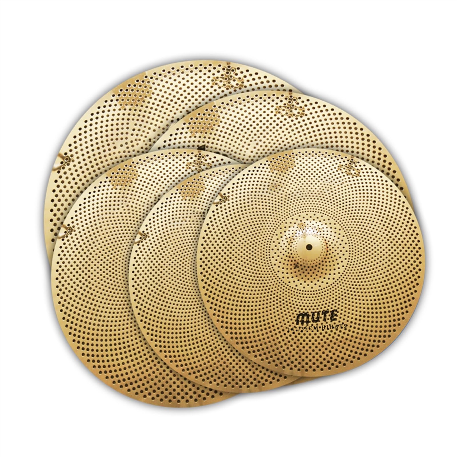 Becken Mit Geringer Lautstärke, Golden Mute Becken-Set, 5 Stück, 14" Hi Hats + 18" Crash + 18" China + 20" Ride Für Üben Zubehör für Schlaginstrumente