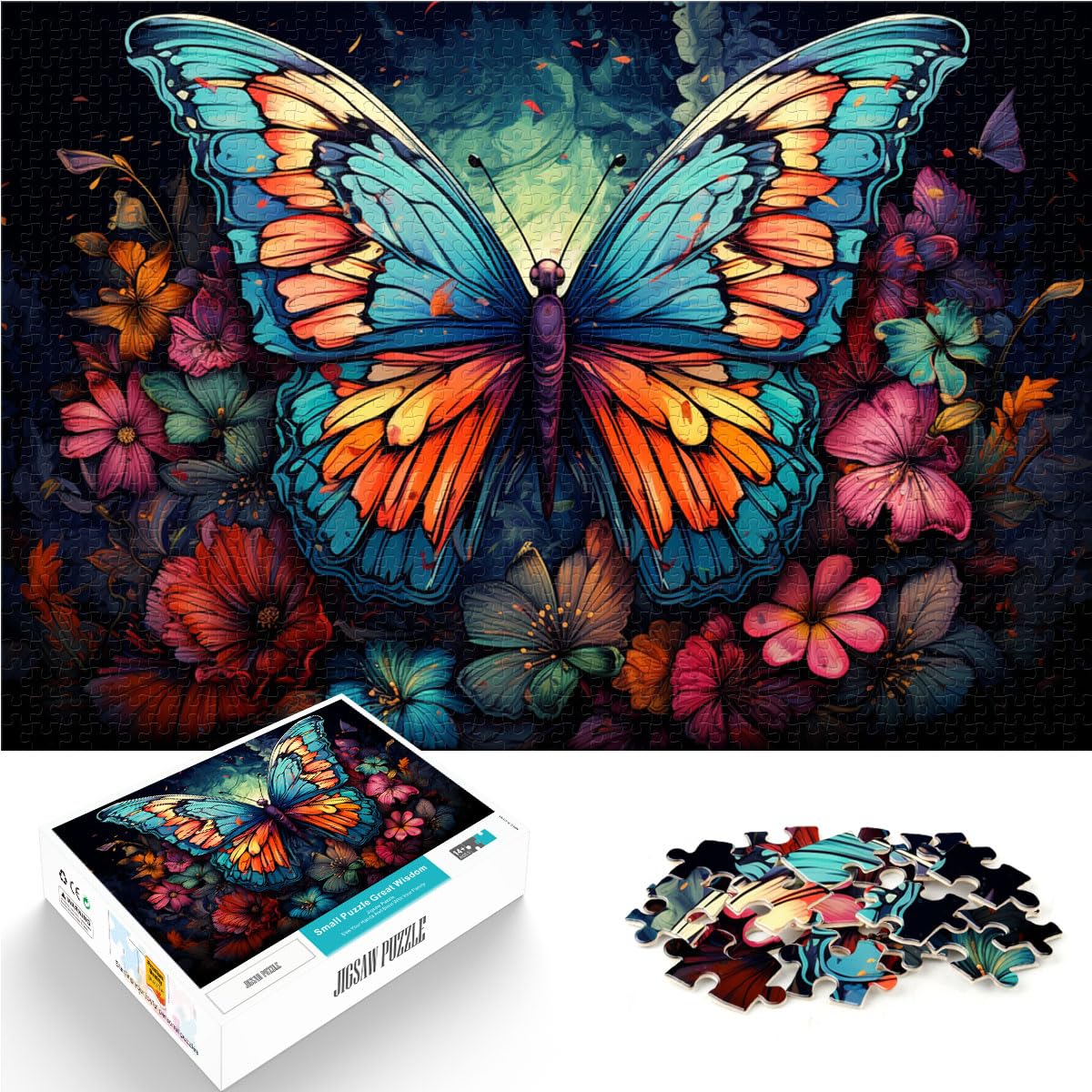 Puzzle zum Verschenken, farbenfrohes psychedelisches Schmetterlings-Puzzle für Erwachsene und Ren, 1000 Teile, Holzpuzzle, Familienunterhaltungsspielzeug, 1000 Teile (50 x 75 cm)