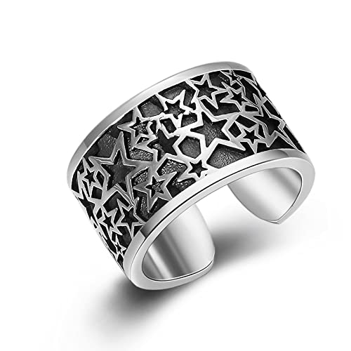 VOYADE S925 Sterling Silber Offene Persönlichkeit Breite Version Ring Männer Und Frauen Mode Fünfzackiger Stern Ring Schmuck,Silber,11