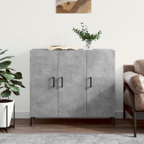 CCCINER Sideboard Betongrau 90x34x80 cm Holzwerkstoff,Zeitlose Kommode in Betonoptik mit viel Stauraum und Metallbeinen für dein Zuhause