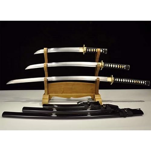 MAUXpIAO sword Samurai Sword 3-Piece Set Sharp Katana Hand Forged 1045 Steel Gift, Decoration and Outdoor Survival scharf/A/3teilig