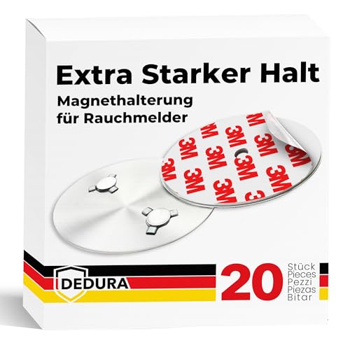 Rauchmelder Magnethalter 20er Set mit extra starken Klebepads - ohne Bohren und Schrauben - Magnethalterung geeignet für alle gängigen Rauchmelder und Feuermelder - Selbstklebende Befestigung