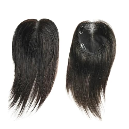 Haartopper für Frauen Glatter Echthaar-Topper, 9 x 14 cm/13 x 15 cm, schwarzer Schweizer Spitzenbasis-Haarteil, 20,3–35,6 cm, Clip-in-Europäischer Remy-Haar-Topper for Frauen mit dünner werdendem Haar